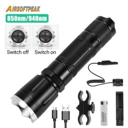 Scopes Tactical Ir Flashlight 850nm/940nm Zoomable Night Vision Infrared Illuminator Torch Light for Outdoor Hunting Weapon Gun Lights