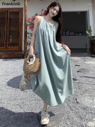 Casual Dresses Sleeveless Women Solid Baggy Summer Beach Korean Style Holiday Minimalist Sweet A-line Stylish Slouchy Mori Girl Daily