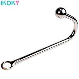 IKOKY sexy Toys for Men and Women Gay Stainless Steel Anal Hook Anal Plug Dilator Metal Butt Plug with Ball Prostate Massage