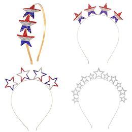 Clips Hair Independence Day Alloy Rhinestone Pentagram Headband 4th of July National American Flag Color Crown Jewelry Women