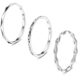 Cluster Rings Fansilver Sterling Silver For Women Men 18K White Gold Plated Plain Band Knuckle Stacking Thumb Diamond-Cut Ring