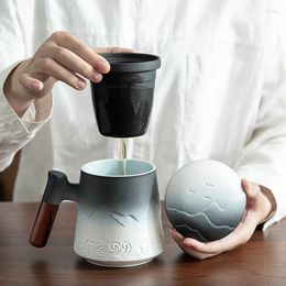 Mugs Handmade Ceramic Coffee Cup Strainer Creative Retro Mug Traditional Tea Pottery Porcelain Gift Set