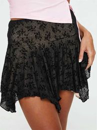 Skirts Womens Lace Mini Skirts High Waist Irregular Pleated Skirts Summer Casual Short Skirts Y240420
