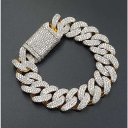 Miami Cuban Bracelet Soild 14k Gold Heavy Hip Hop Jewellery 18mm Moissanite Diamond Baguette Cuban Link Chain