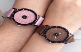 Creative Starry Sky Couple watches Fashion Simple Minimalism Design Circle Double Pointer Women Man Wristwatches Lover039s Cloc2216205