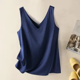 Women's Tanks Women Tank Tops Solid Colour Stylish Summer For V-neck Vest Smooth Satin Fabric Loose Fit Pullover