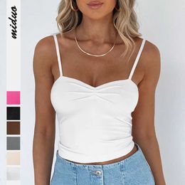 Women's Tanks Camis Sliming Bodycon White Crop Top Woman Solid Slvless Strapless Ruched Chic Womens Tops Aesthetic Clothing Y240420