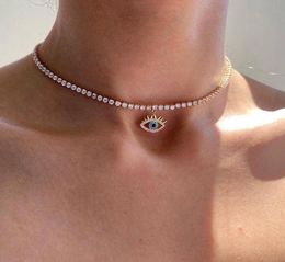 S3070 Fashion Jewellery Evil Eye Necklace for Women Rhinestone Chain Blue Eyes Pendant Choker Necklaces4664486
