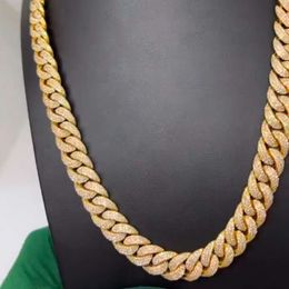 High Quality Customized 18 Mm Cuban Link Moissanite Diamond Chain 925 Sterling Silver Yellow Gold Diamond Chain