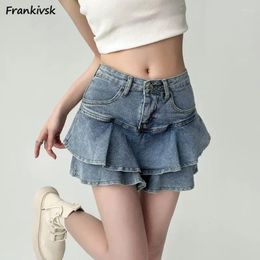 Skirts Y2k Women Summer Ruffles Mini Design All-match Slim Simple Denim Retro Schoolgirls Streetwear Korean Style Faldas