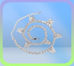 Fashion Butterfly Tennis Chain Necklace Mens Womens HIP HOP Jewelry Gold Silver Pink Iced Out Diamond Chains Necklaces8331324