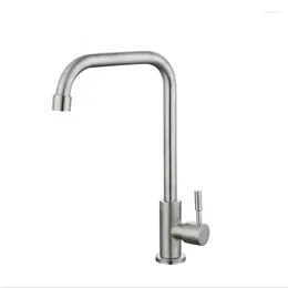 Kitchen Faucets Simple Single Cooling Seven-shape Pipe Sink 304 Brushed Stainless Steel