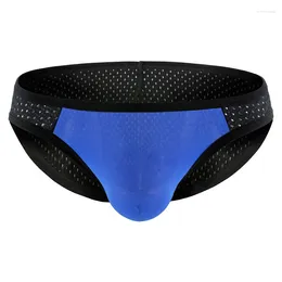 Underpants Men's Sexy Underwear For Young People Mesh Breathable Lingerie Pants Nylon Colour Matching Briefs Gays U Convex Pouch