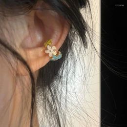 Backs Earrings 1PC Kpop Fashion Glazed Colorful Flower Ear Clip For Women Fake Piercing Cuffs Goth Y2k Aesthetic Cute Jewelry