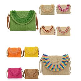 Straw Beach Bag For Women colorful Tassel Woven Shoulder Bag fashion luxury Crossbody Bag Handmade female Tote Bag clutch Straw Purse crossbody straw bags