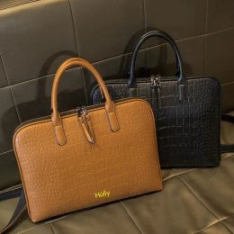 Bags Customized Letters Business Briefcase Handbag Suitable For 13/14/15 Inch Laptop Bag Insurance Document Shoulder Diagonal Bag 23101