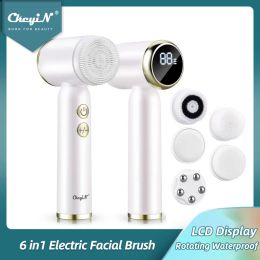 Instrument Ckeyin 6 in 1 Professional Electric Facial Cleansing Brush Waterproof Multifunction Face Skin Care Massager Rotating Pore Clean