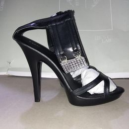 Dance Shoes 13cm Open Toe Summer High Heel Sexy Sandals Ankle Strap Platform Dress Black 5 Inch Classic