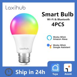 Control Laxihub Smart Light Bulb Tuya Wifi Bulb RGB Color Changing LED Light E14 C37 110V 220V APP Compatible Alexa Google Home 4pcs