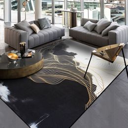 Black White Living Room Area Rugs Landscape Painting Carpet Gold Linen Hallway Tapete Bedroom Bedside Non-Slip Kitchen Carpets263n