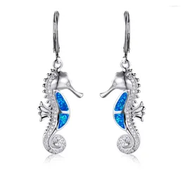 Stud Earrings Arrival Cute Blue White Fire Opal Sea Horse Earring