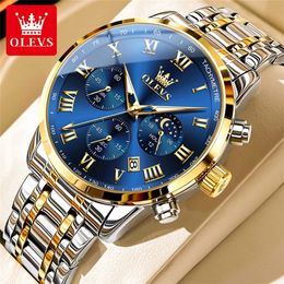 OLEVS TOP Brand Quartz Watch for Men Waterproof Moon Phase Luminous Stainless steel Calendar Sports Chronograph Man Wristwatches 240419