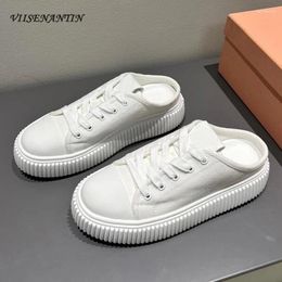 Casual Shoes Thick Soled Canvas Biscuit 2024 Arrival Autumn Street Fashion Lazy Loafers For Girls Top Grade Quality Mules