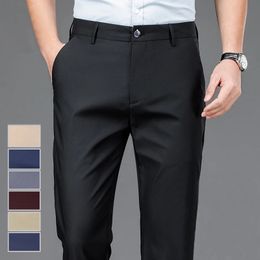 Male Pants Stretch Solid Black Smart Casual Mens Trousers Office Quick Dry Suit Pants Spring Autumn Korean Straight Pants 240420