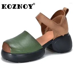 Sandals Koznoy 6cm Cow Suede Genuine Leather Boots Moccasins Hook Women Fashion Summer Chimney Ankle Booties Motorcycle Shoes