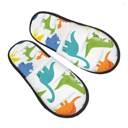 Slippers Men Women Plush Indoor Happy Cartoon Dinosaur Background Warm Soft Shoes Home Footwear Autumn Winter 2024