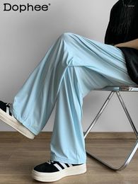 Men's Pants Fashion High Waist Casual 2024 Summer Trousers Trendy Male High-End Solid Colour Thin Straight Wide Leg Suit