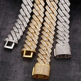 New 925 Silver Vermeil Iced Out Diamonds Moissanite Necklace 20mm 2 Rows Prong Cuban Chain Necklace Bracelet Men Hip Hop Jewelry