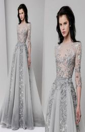 Tony Ward 2019 Silver Long Prom Dresses Luxury Beads Appliqued Jewel Neckline Evening Gowns Sequins Illusion Bodice Formal Party D5858486