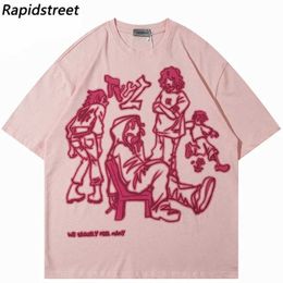 Men's T-Shirts 2024 Harajuku Cartoon Girl Cat Japanese Kanji Graphic T Shirt Strtwear Oversized Men T-Shirt Hip Hop Women Short Slve Ts Y240420