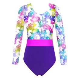 One Piece Swimwear Kids Girls Long Sleeves Colorful Print Swimsuit Swimming Suit Child Girl Summer Holiday Beach Wear 240415