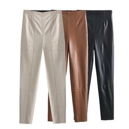 Taop Za Spring Product Womens Fashion and Casual Versatile Slim Fit Imitation Leather High Waist Small Feet Leggings 240410