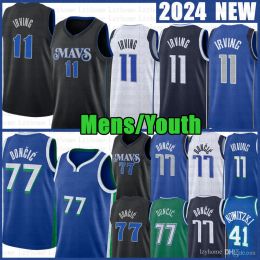 2023 2024 Mens Youth Luka Doncic Kyrie Irving Basketball Jerseys Dirk Nowitzki City 77 11 Blue Kids Black Edition Green Jersey