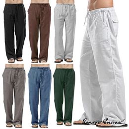 Fashion Mens Linen Wide Pants Korean Trousers Oversize Sports Streetwear Male Spring Yoga Pants Casual Men Clothing Sweatpants 240420