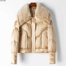 Small Amount of Clothing Spring Haining Womens Square Collar New Mulberry Silk Patchwork Mink Fur White Goose Down Jacket {category}