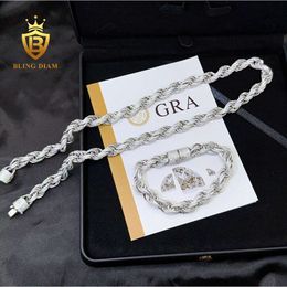 New Custom Hip Hop Jewellery Silver 925 Iced Out 10mm Cuban Rope Chain Moissanite Cuban Link Chain