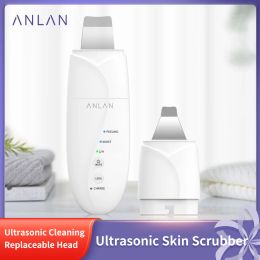 Instrument Anlan 2 in 1 Ultrasonic Skin Scrubber Ion Deep Face Ultrasonic Cleaning Remove Acne Blackheads Replaceable Head Peeling Shovel