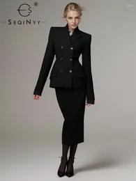 Work Dresses SEQINYY Elegant Black Suit Spring Autumn Fashion Design Women Runway Blazer Pencil Skirt Office Lady High Street