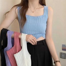 Women's Tanks Camis Ice Silk Woman Camisole Tank Square Neck Inner Wear Underwear French Woman Tops Knit Bottom Shirt Y240420