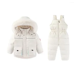 Clothing Sets 2024 High Quality Children's Ski Wear 2 Piece Of Windproof Snow Jacket Pants -30C Thick Warm Cotton-padded Suit