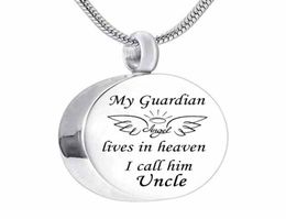 Cremation Memorial wing Jewellery My Guardian Angel Cremation Urn Ashes Memorial Stainless Steel round Pendant Necklace1711685