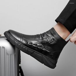 Boots WAERTA Winter For Men Ankle Boot Crocodiles Pattern Handsome Fashion Black HighTop Shoe British Style Plush Cotton Shoes