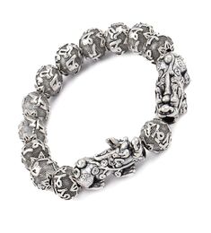 Antique Silver Wealth Pixiu Bracelet Six Word Mantra Buddha Beads Bracelet Feng Shui Luck Jewelry1254700