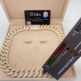 Hip Hop Iced Out 3 Rows Gra Certificate Vvs Moissanite Fine Jewellery Necklaces Miami Silver Mens 20mm Cuban Link Chain