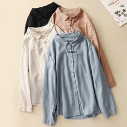 Women's Blouses Limiguyue Women Summer Cotton Linen Shirts Loose Retro Turn Down Casual Literary Long Sleeve Blouse All Match E483