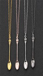 Charm Tiny Tea Spoon Shape Pendant Necklace With Crown For Women 4 Colours Creative Mini Long Link Jewellery Spoon Necklace3035529